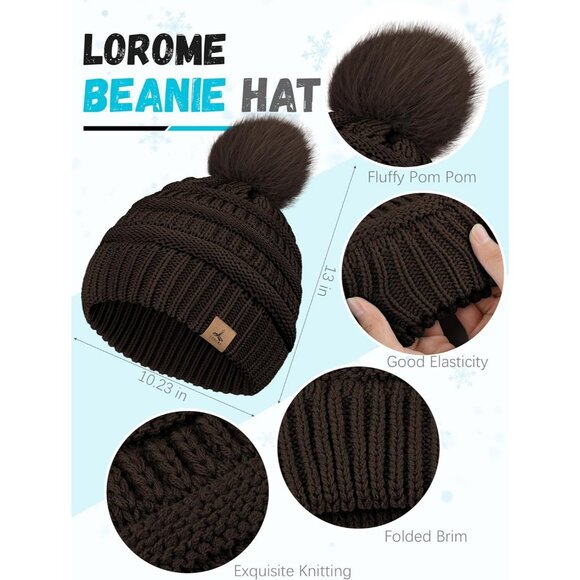 Women’s Brown Knit Beanie Hat, Gloves, Scarf & Ear Warmer Set - Winter - Picture 2 of 6